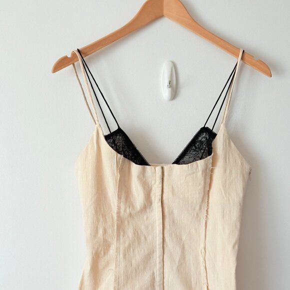 Zara Contrasting Lace Spaghetti Strap Midi Dress Nude Cream Size Medium - Picture 8 of 13